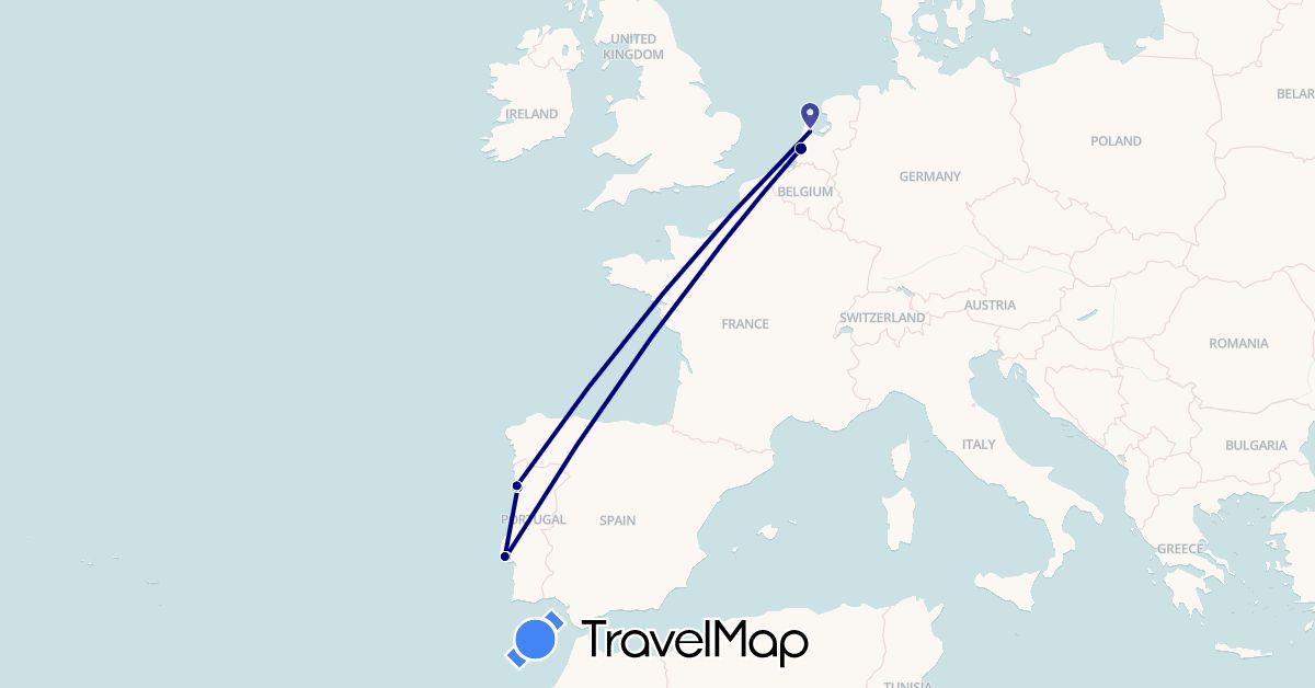 TravelMap itinerary: driving in Netherlands, Portugal (Europe)